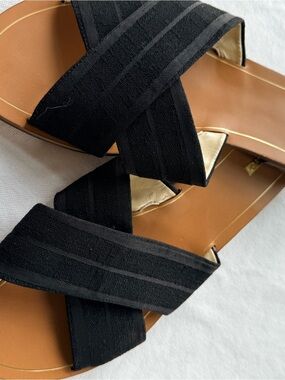 Louise et Cie Black Crisscross Sandals with Brown Footbed